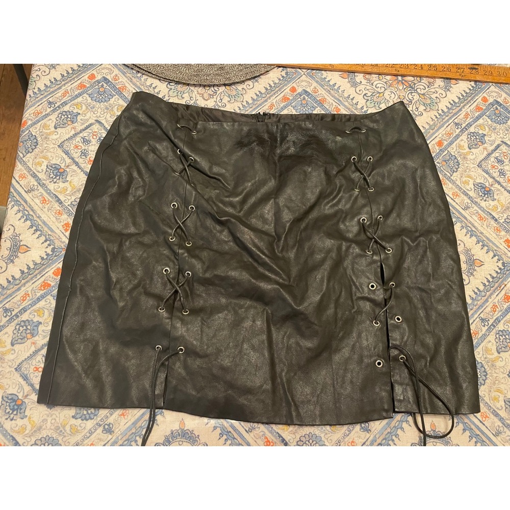 Forever 21+ Black Faux Leather Lace Up Mini Skirt Plus Size 2X  Goth Night Out